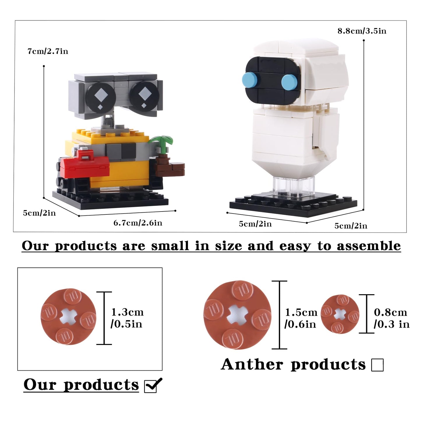 STMIGAIBLOCKS Wall-e and Eve Building Blocks Set, 8.66"x5.9"x1.77", Plastic, Unique Minifigures, Creative Gift for Kids and Adults