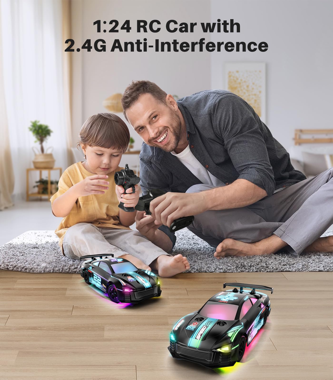DODOELEPHANT RC Drift Car, 4WD Remote Control Vehicle with LED Lights, 2.4GHz Race Car with Drifting & Racing Tires, 2 Rechargea