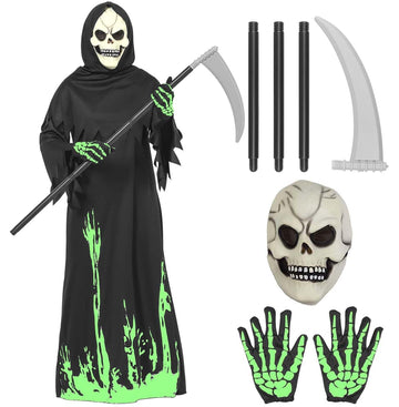 Twister.Ck Halloween Grim Reaper Costume For Kids Boys Girls,Glow In The Dark Deluxe Phantom Costume