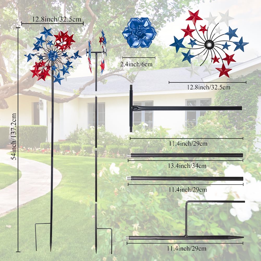 Venniy Outdoor Wind Spinner - Patriotic Metal Garden Spinners- Wind Sculptures July 4Th Decorations For Garden, Yard 54 * 12.8 I