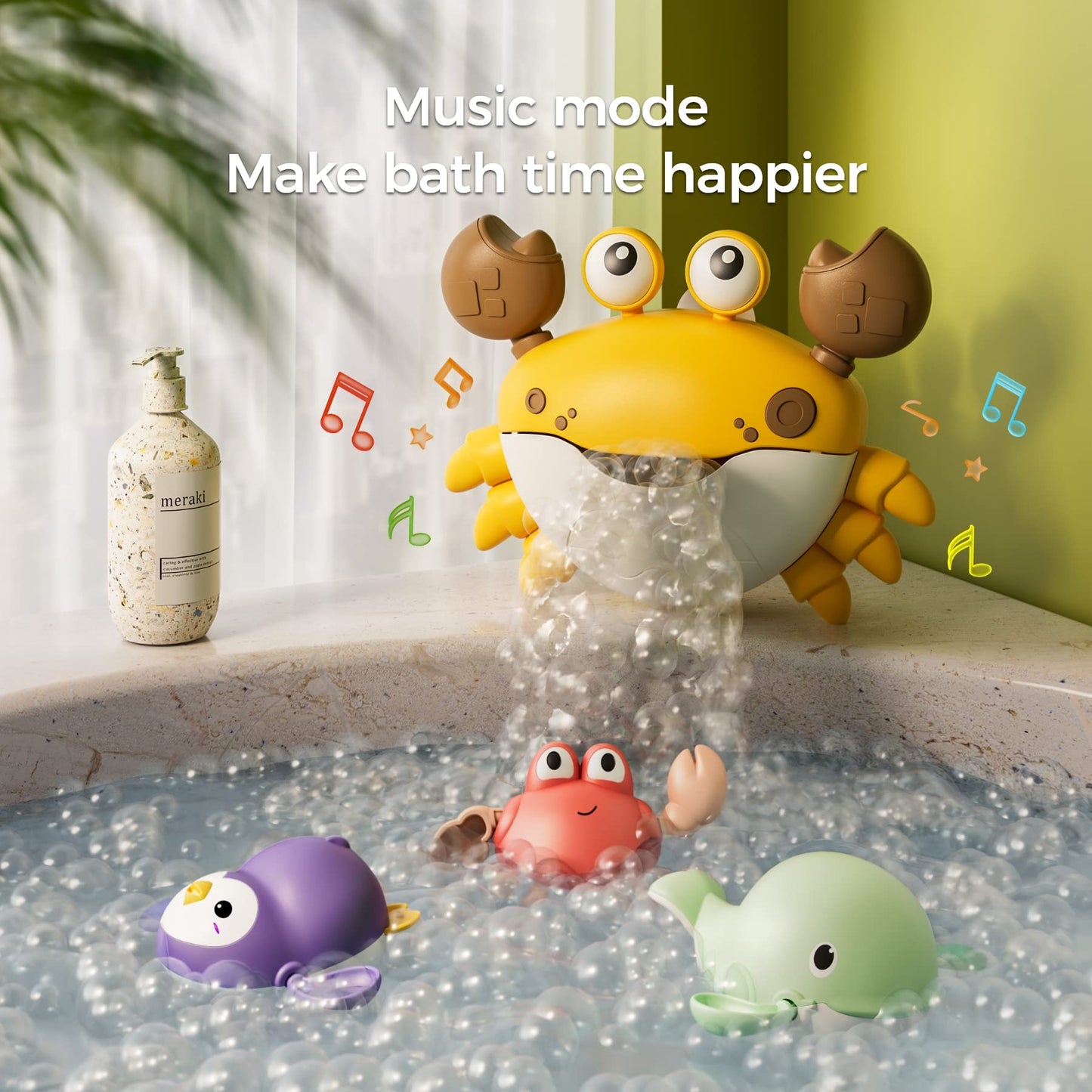 Tumama Baby Bath Toy,Bath Bubble Maker Machine With Music,3 Wind-Up Bathtub Toys,Crab Shower Water Toy For Toddlers Kids Boys Grils,4 Pieces