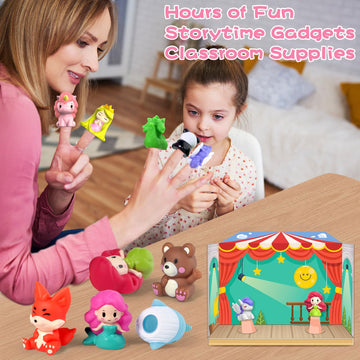 Oriate Fairy Tale Finger Puppets Toddler Toys, Story Time Puppets Toys With Pretend Play Stage, Bath Toys For Toddlers With Storage Bag, Mold Free Party Favors Cake Topper Beach Toys 12M+, 10 Pc