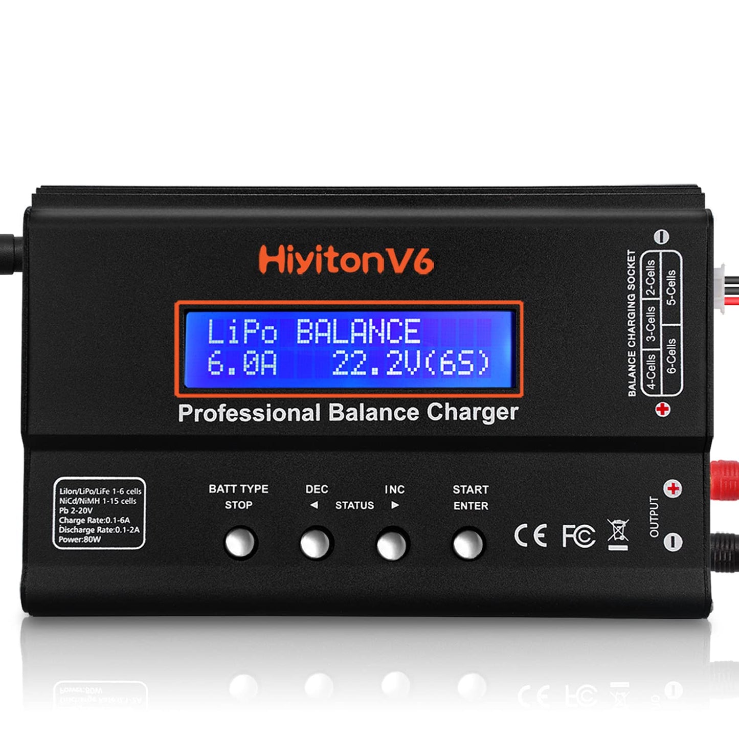 Lipo Battery Charger, 1S-6S Balanced Charger Discharger, 1-6S Lipo Li-ion NiMH NiCD Li-Fe Battery with Tamiya XT60 Deans Futaba 