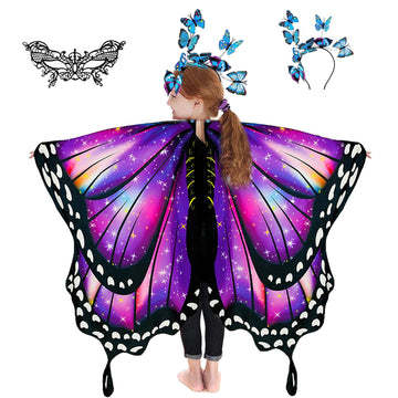 Rektak Butterfly Wings For Girls, Butterfly Costume For Halloween Party Kids Fairy Wing With Mask And Headband(Purple)