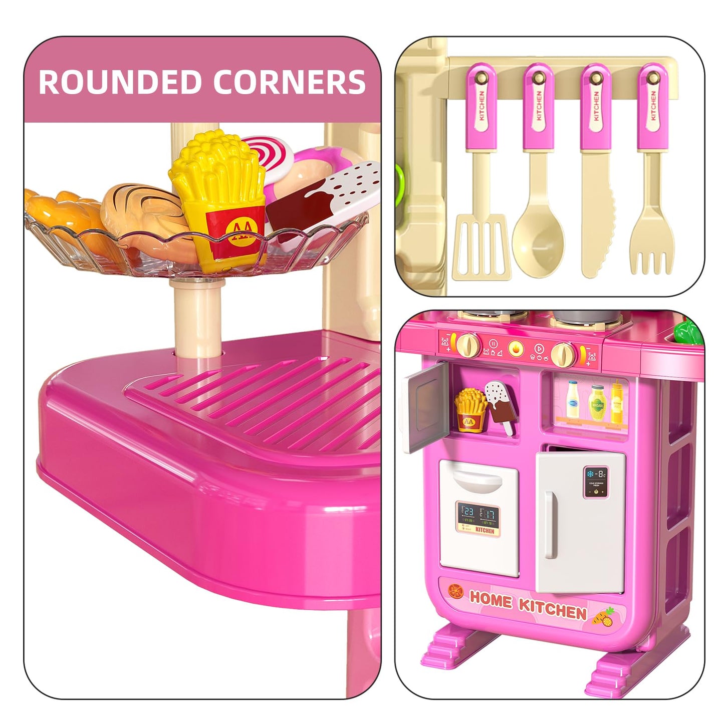 Temi Pretend Food Kitchen Toys For Kids Ages 4-8, Kitchen Set For Toddlers 1-3, Play Kitchen Accessories W/Real Sounds Light, Fo