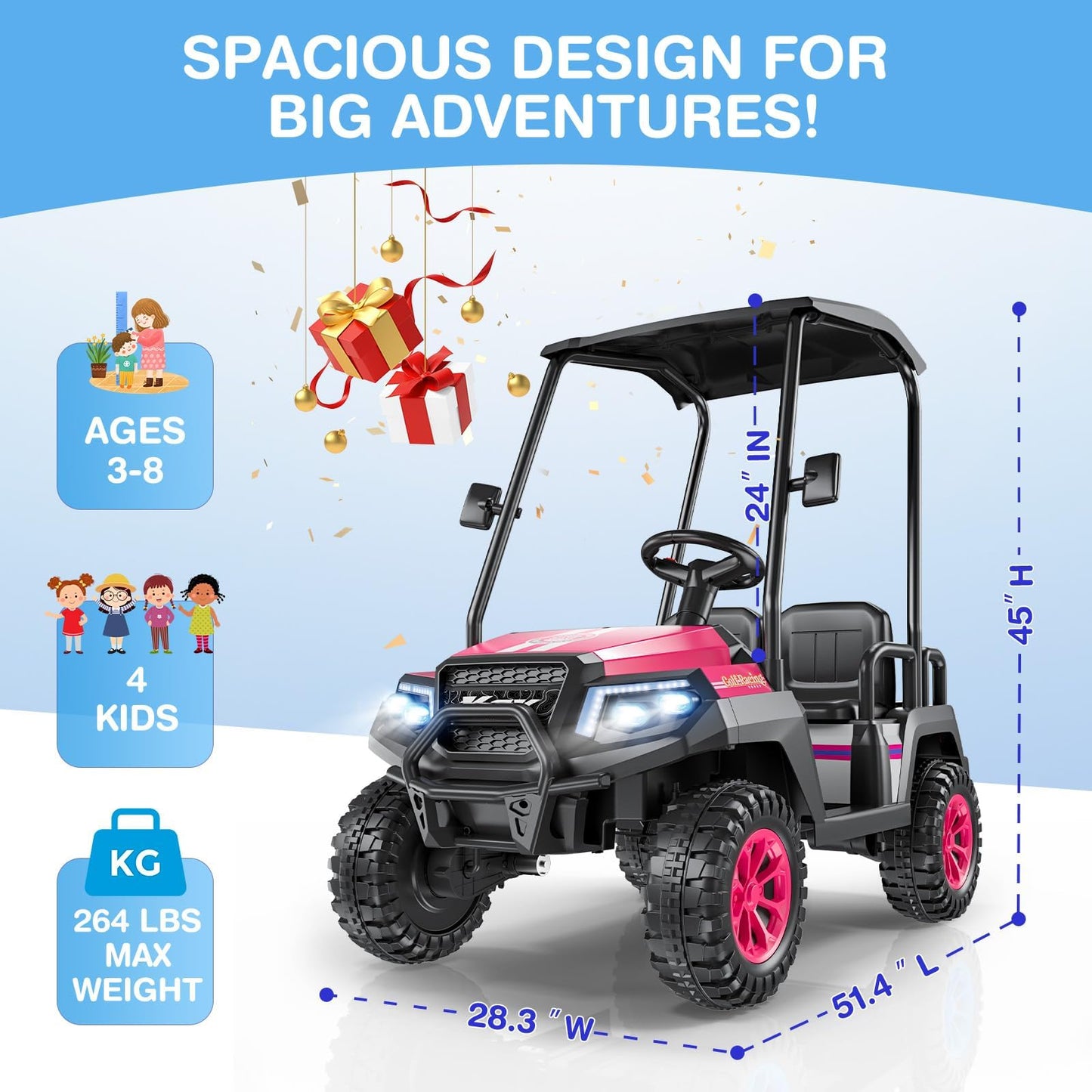 R9 24V Kids Golf Cart, 4 Seats, 4Wd Kids Electric Car W/Remote Control, Spring Suspension, Multimedia Functions Including Music,