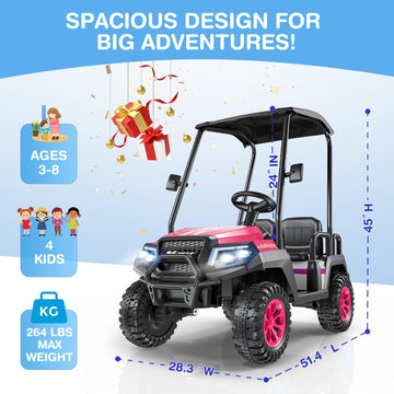 R9 24V Kids Golf Cart, 4 Seats, 4Wd Kids Electric Car W/Remote Control, Spring Suspension, Multimedia Functions Including Music,