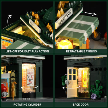 Funwhole Newsstand Lighting Building Bricks Set - City Town Life Newsstand Led Light Construction Building Model Set 556 Pcs For Adults And Teen