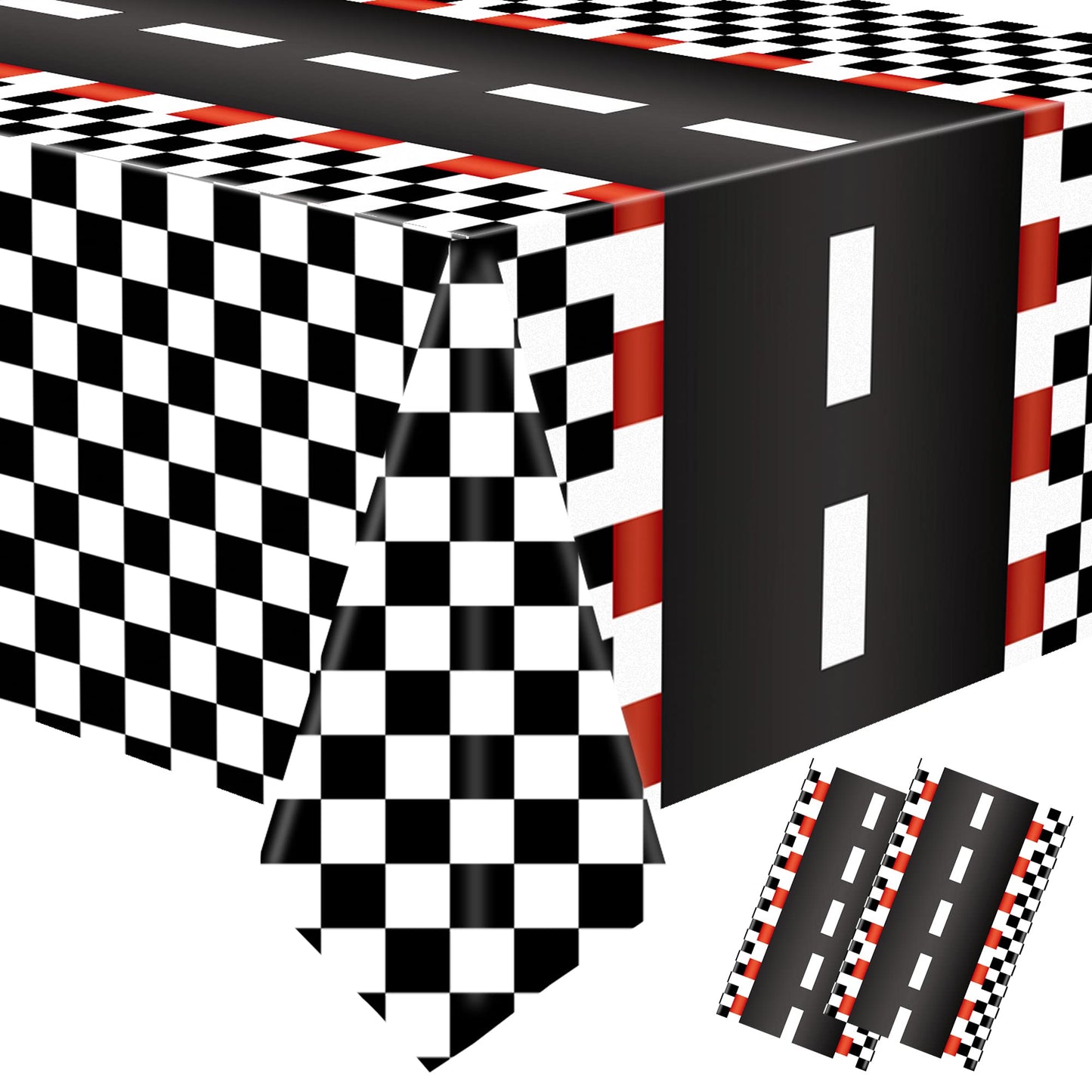 2 Pcs Racing Car Plastic Tablecloths Car Theme Disposable Party Tablecloths Black Checkered Flag Table Covers Racetrack Rectangu