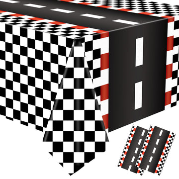 2 Pcs Racing Car Plastic Tablecloths Car Theme Disposable Party Tablecloths Black Checkered Flag Table Covers Racetrack Rectangu