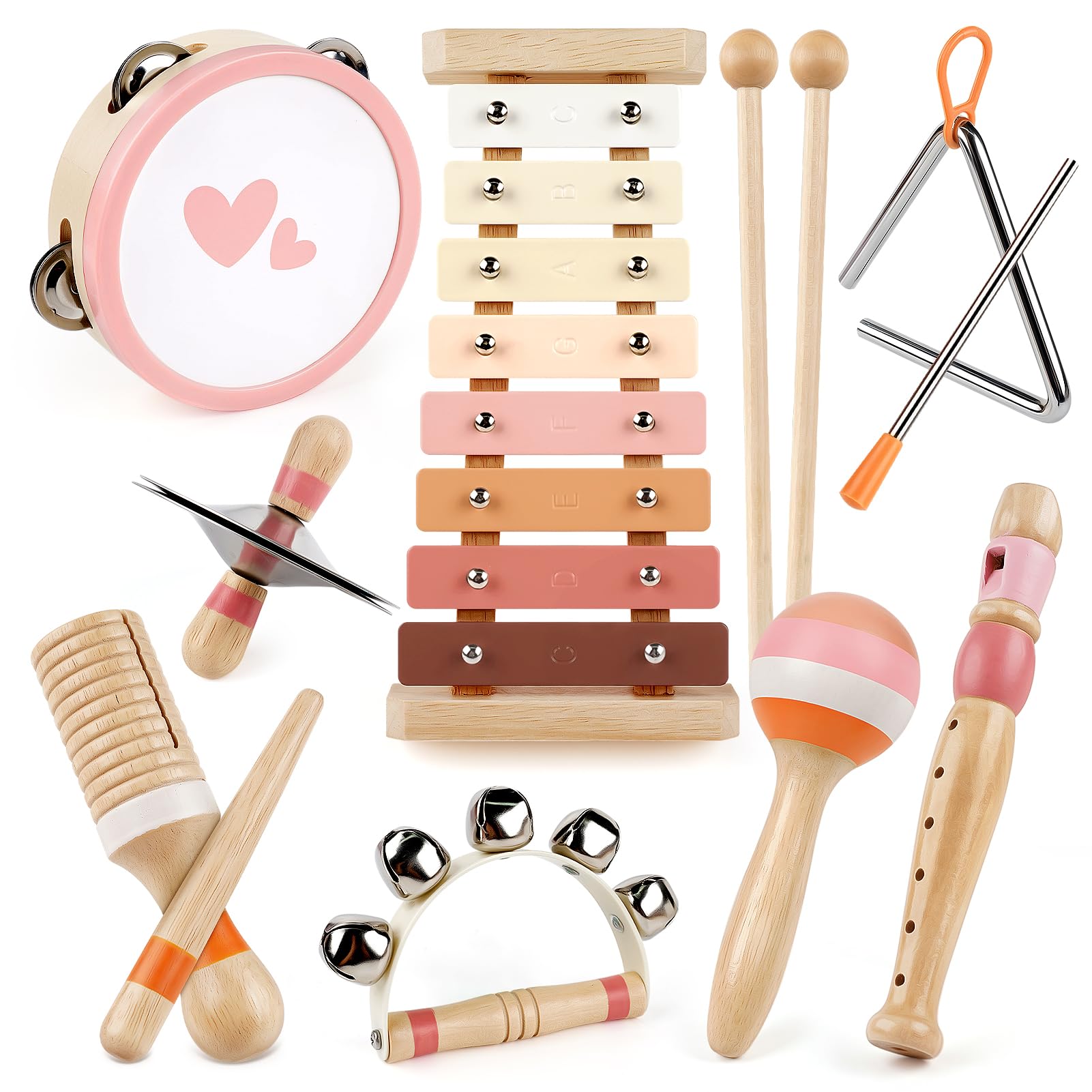 Musical Toys For 1 Year Old Girls Gifts - 8 In 1 Musical Instruments For Toddlers 1-3 - One First Christmas Birthday Gifts For Toddlers Ages 0-2 - Wooden Montessori Toy For Babies 6-12-18 Months