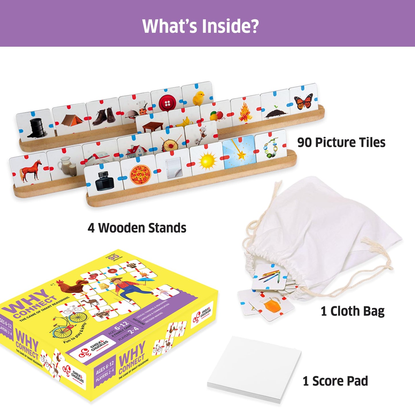 Chalk and Chuckles Why Connect Logic & Language Game, 267x216mm, Cardboard, Multicolor, Model CC-017, for Ages 6-12