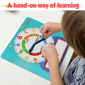 Torlam Magnetic Writable Dry Erase Learning Clock, Large 12" Teaching Time Practice Clock, Light Blue, Pen Included