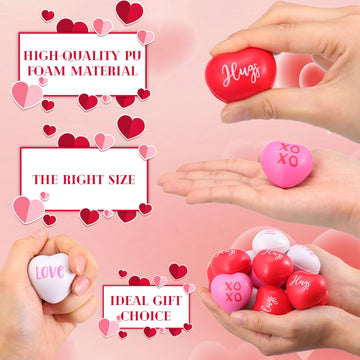 Zubebe Red Pink White Valentine'S Day Heart Stress Balls Heart Shaped Foam Balls 1.57 Inch Heart Stress Relief Toys Bulk For Kid