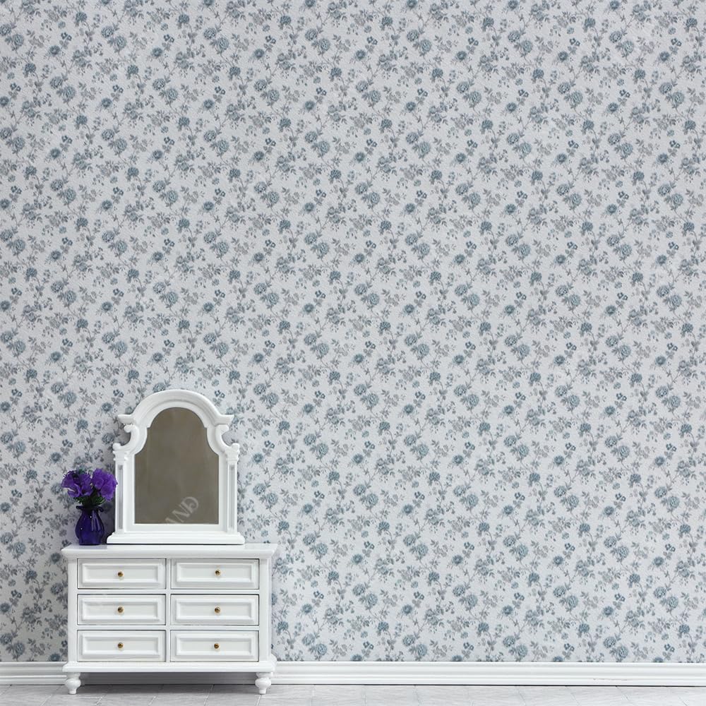 Iland Originality Dollhouse Wallpaper 39 * 15.7 Inch, Dollhouse Accessories On 1:12 Scale Or 1:6 Scale (Blue Rose)