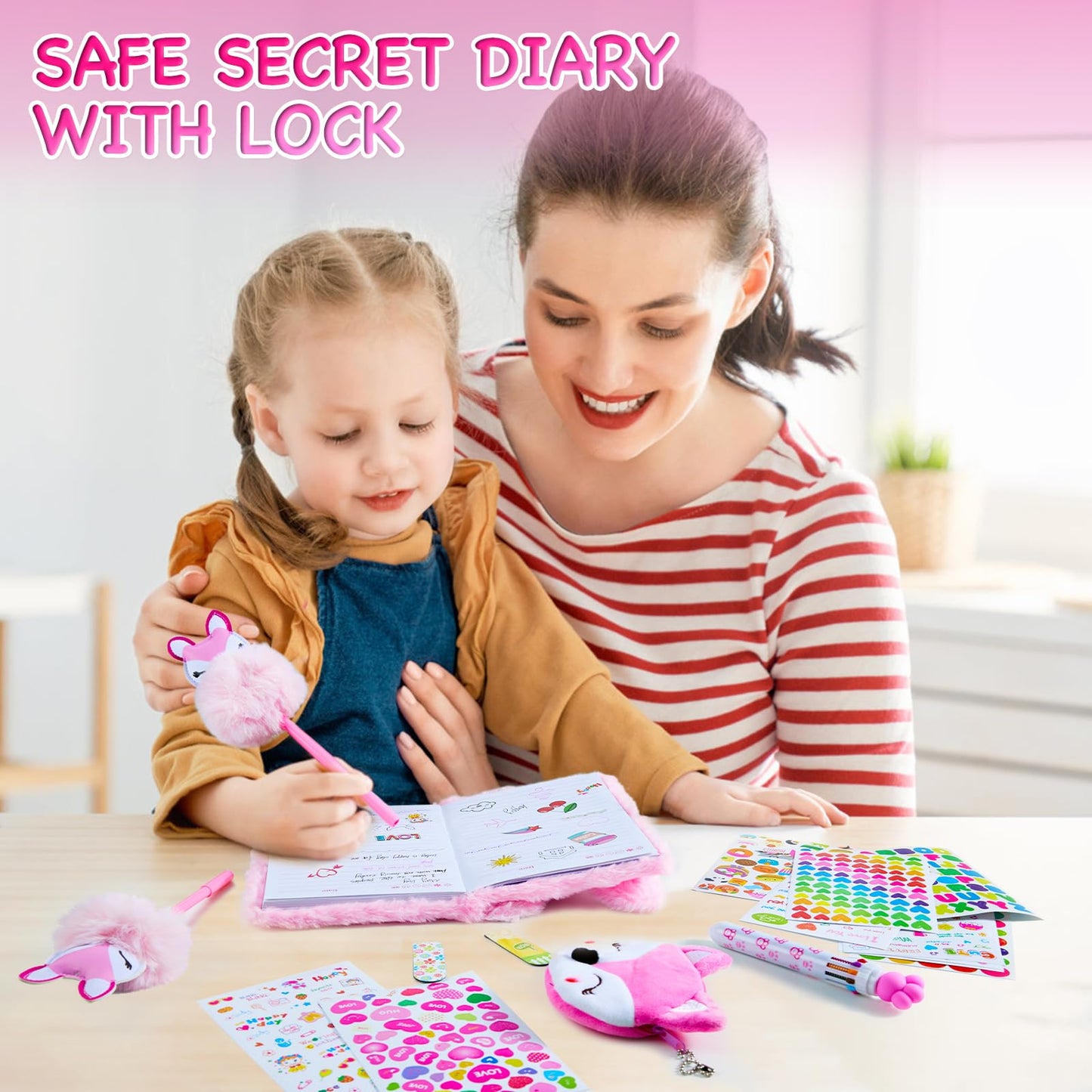 Wiewusch Gifts For 6 7 8 9 10 11 Year Old Girls, Diary With Lock For Girls - Journal Kit For Girls With Bookmarks Sticky Notes P