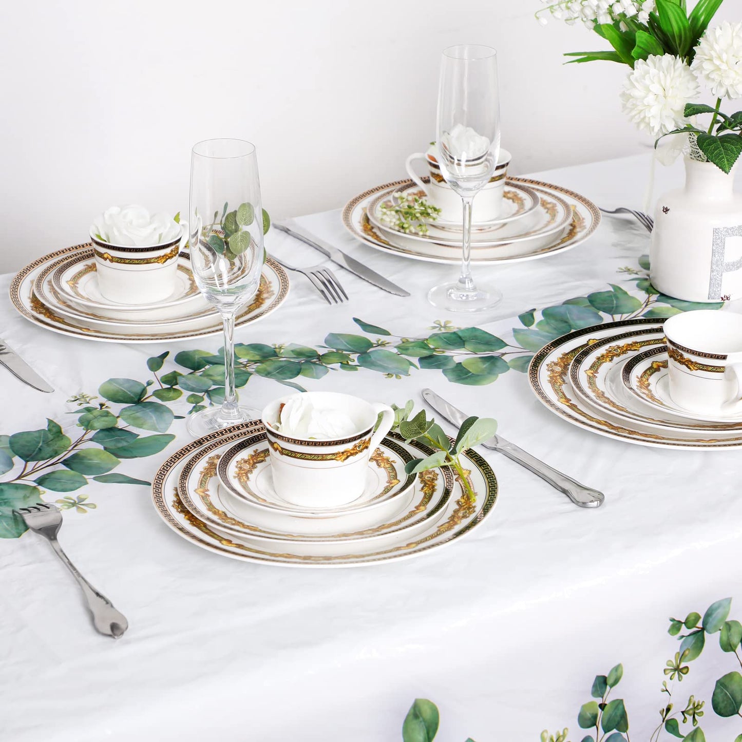 Remagr 6 Pcs Sage Green Tablecloth Plastic Eucalyptus Leaf Table Cover Rectangle Disposable Table Cloth for Bridal Baby Shower B