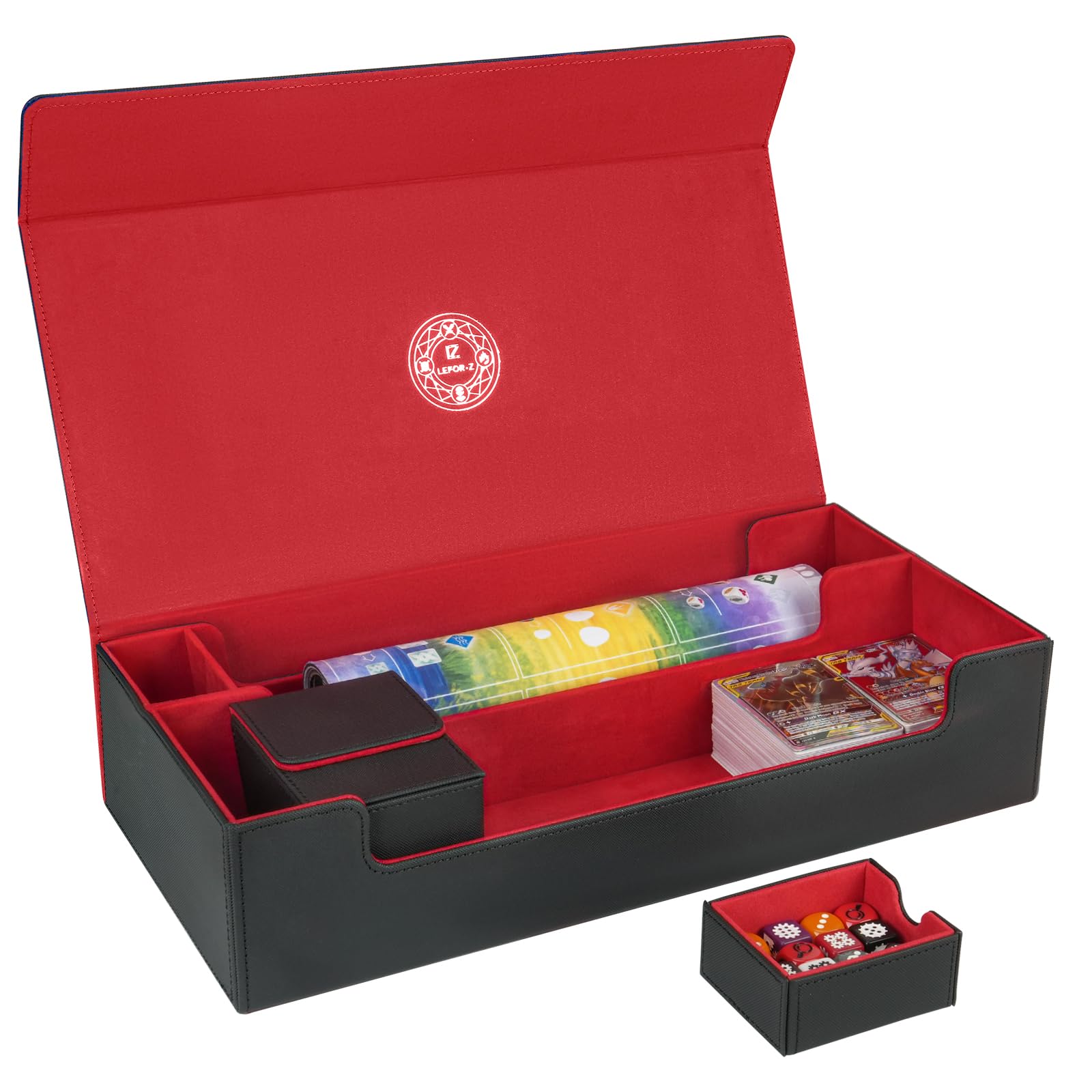 LEFORZ Card Deck Box X-Large enhanced Card Game Deck Storage Box Fits 5 Decks Card Box Card Deck Case Compatible with MTG/TCG/Yugioh/Magic/Commander(Black&Red)