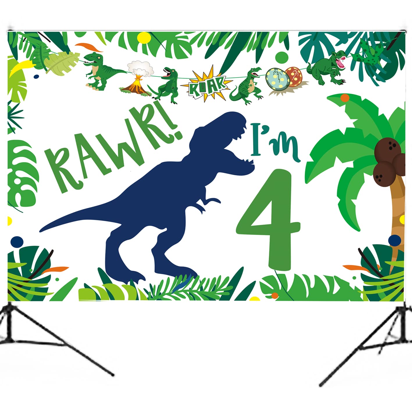 Dinosaur 4th Birthday Backdrop Party Decorations,Roar im 4 Dinosaur Party Decorations,Dinosaur Birthday Party Supplies 4 year ol