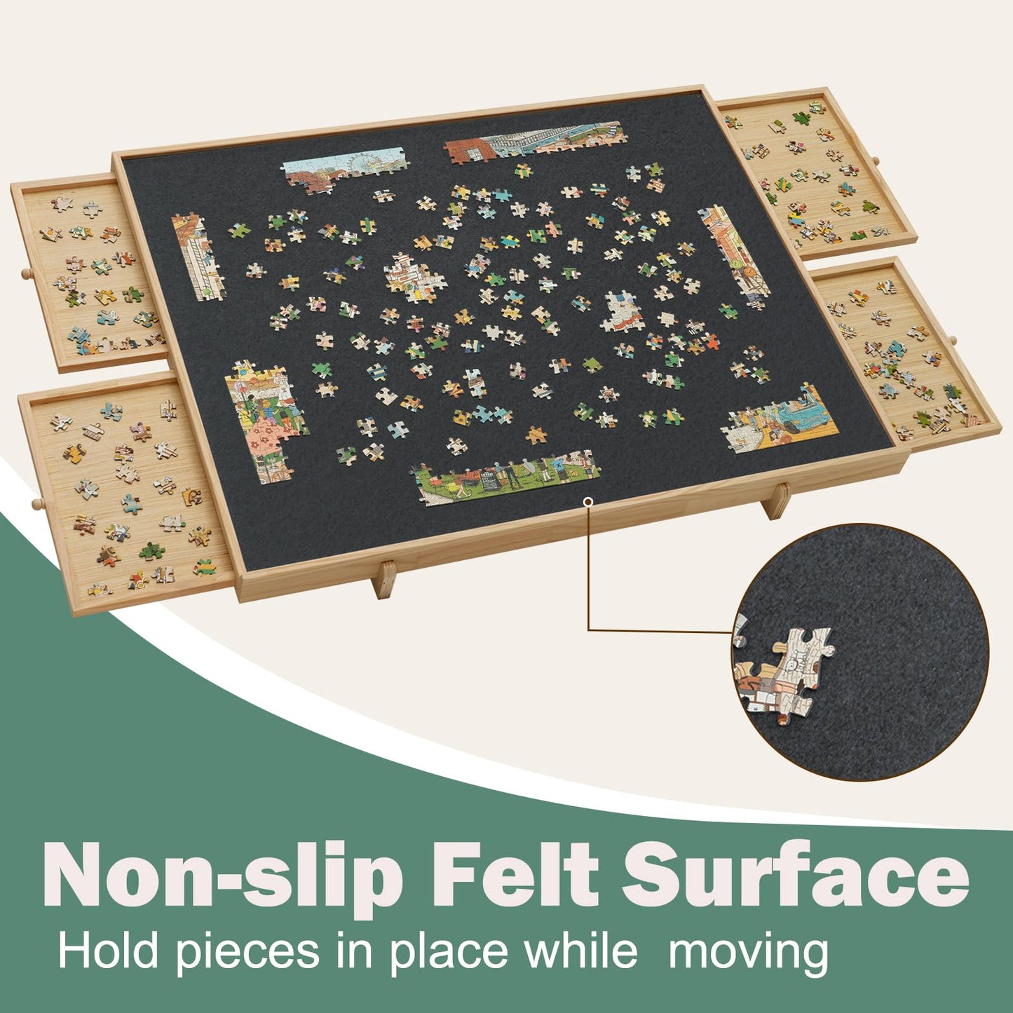 Ykhallybee 1500 Pieces Felt Puzzle Board With 4 Drawers, Cover, 2 In 1 Puzzle Board With Adjustable Tilting Stand, Portable Jigs