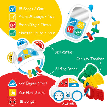 Baby Montessori Sensory Learning Toys With Sounds - Infant Toddlers Travel Activities Musical Teething Toys For Babies 0 3 6 9 12 18 Months - Newborn Shower Gifts For 1 2 3 Year Old Boys Girls