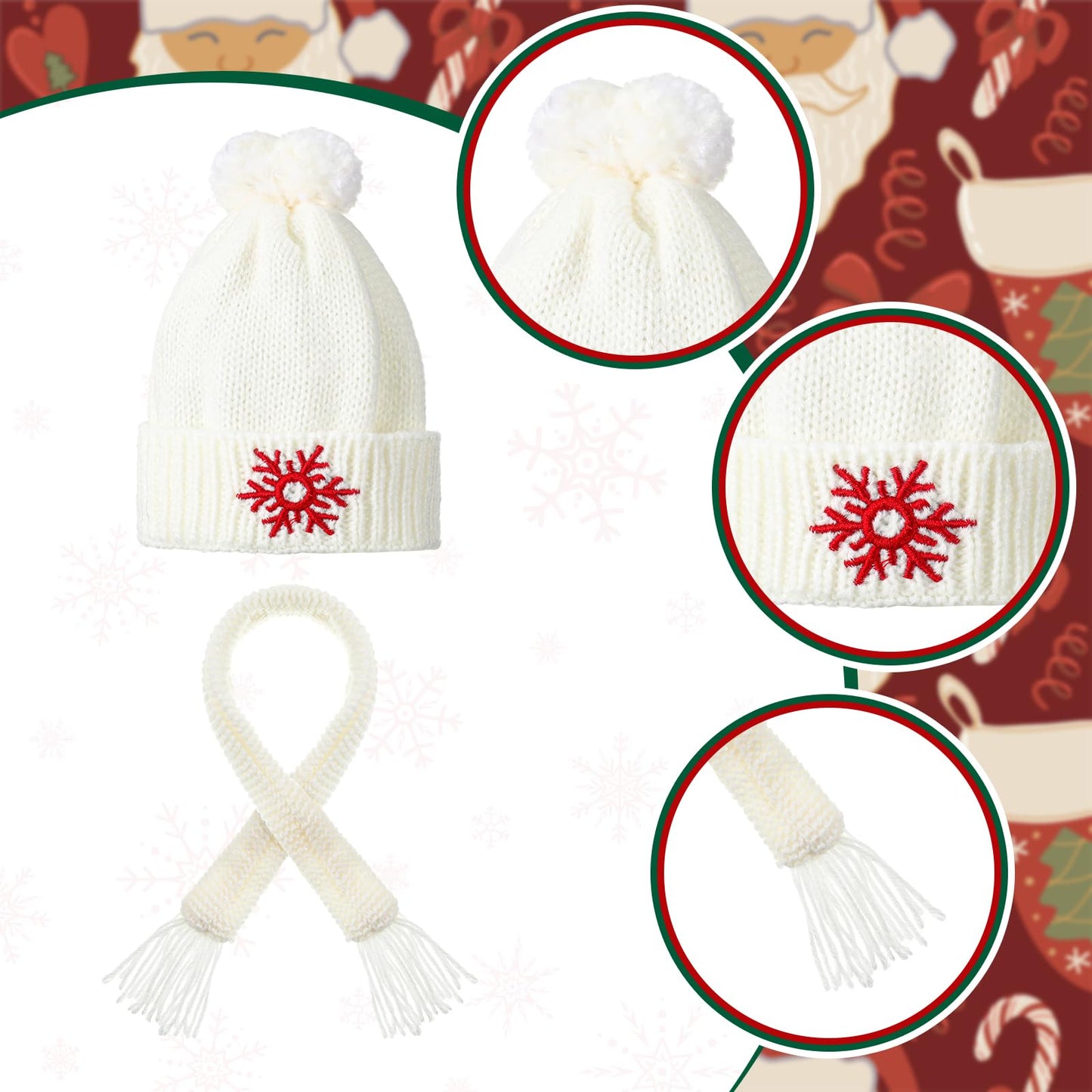 4 Pack Doll Clothes Christmas Mini Snowman Hats Scarf, Santa Knit Hat Christmas Tree Scarf For Doll Elf Santa Mini Snowman (Nove