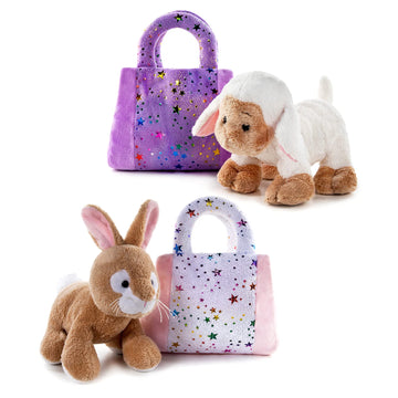 My Oli Plush Pet Set Pet Carrier Stuffed Animal Purse With Bunny And Sheep Plush Toy Gift For Kids And Girls