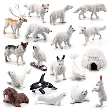 Eoivsh 18Pcs Arctic Animal Figures, Realistic Polar Animal Toys Figurines For Kids Toddlers, Plastic Ocean Sea Animal Figures With Arctic Fox Wolf Snowy Owl Polar Bear Reindeer Bluga Whale