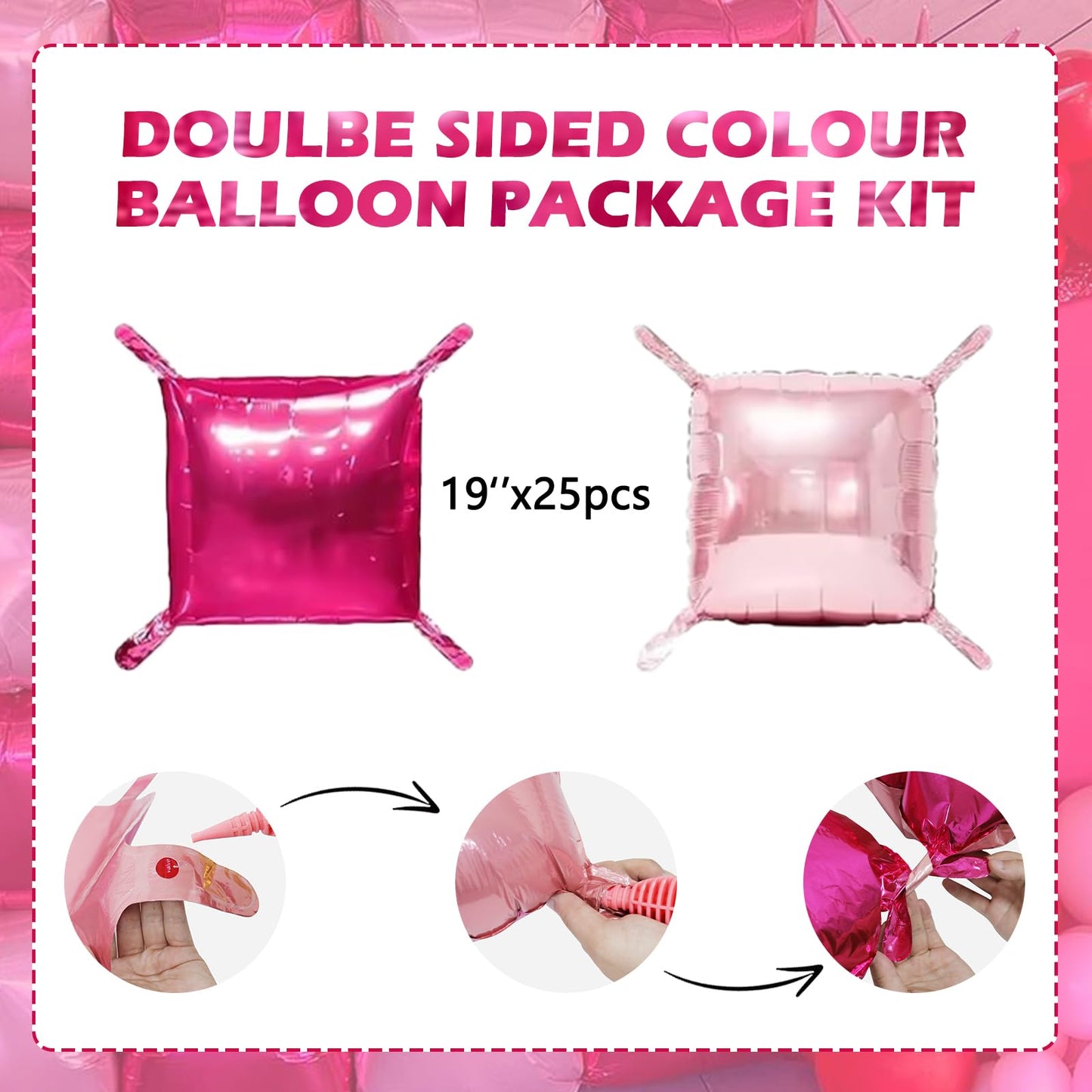 OTLGEUA Hot Magenta Pink Foil Balloon Arch Kit - Double Sided Metallic Backdrop for Parties, 23"x26"x2"