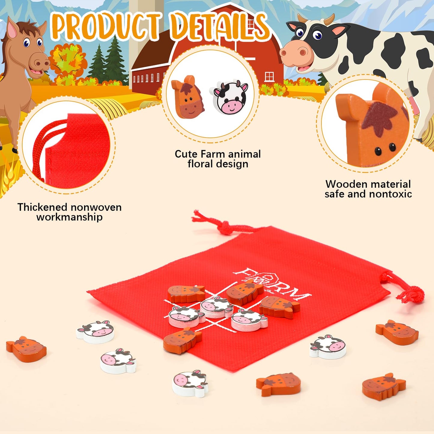 Sotiff 36 Pack Valentines Day Gifts for Kids Tic Tac Toe Strategic Board Game for Kids and Family Farm Animal Favors Bulk Goodi