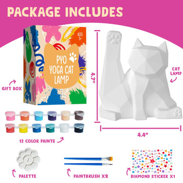 Paint Your Own Yoga Cat Lamp Kit, DIY Cat Crafts Night Light, Arts & Crafts for Kids Age 8-12, Art Supplies Painting Kit, Birthd