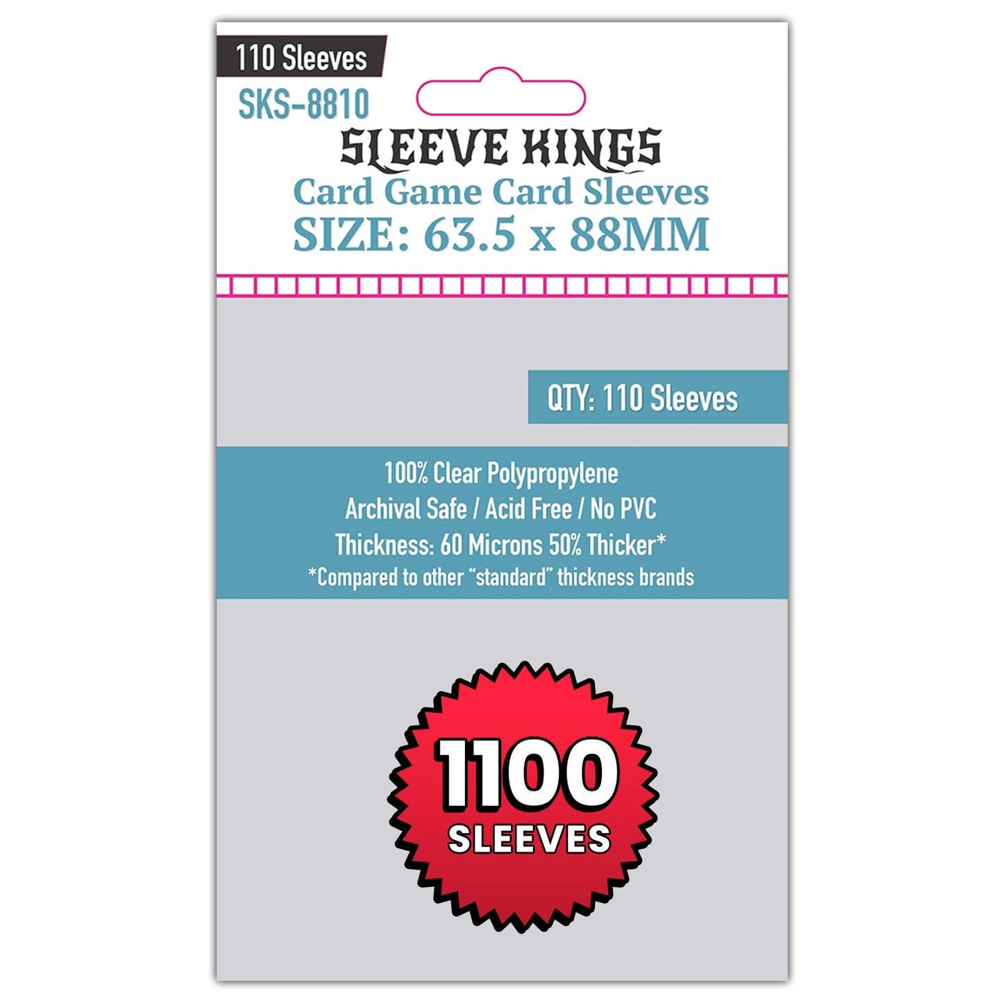 Sleeve Kings Card Game Card Sleeves 63.5x88mm (10x110 Pack, 1100 Sleeves) - Protective Covers for Trading Cards, Board Games & T