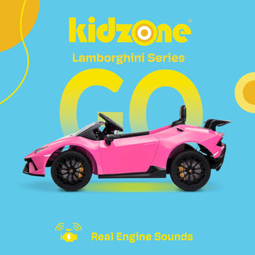 Kidzone Licensed Lamborghini Kids Ride On Car 12V Battery Powered Electric Vehicle Toy With 2 Speeds, 4-Wheel Drive, Suspension System, 2.4G Remote Parent Control, Mp3, Led Headlights - Pink