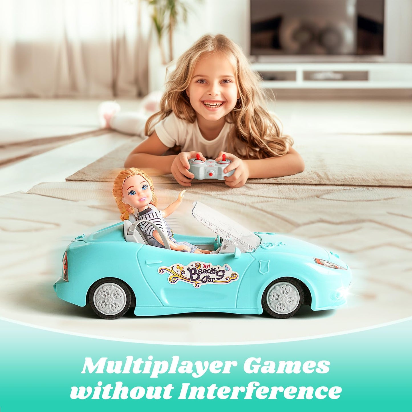 Hapkid Blue Remote Control Car For Girls, 1:18 Scale Rc Cars With Led Light, 2.4 Ghz Pink Truck Toy For Toddlers Kids, Birthday