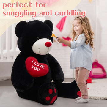 Beniny 4.3 Feet Giant Teddy Bear Stuffed Animal, 52'' Big Teddy Bear With Heart, Large Black Stuffed Bear Plush Toys For Kids, I