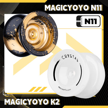 Magicyoyo Pack Of 2 Responsive Yoyos - N11 Black Golden Yoyo And K2 Snow White Fingerspin Yoyo For Kids Beginners, Dual Purpose