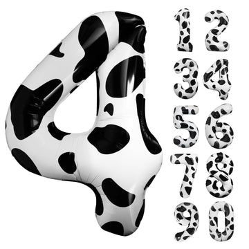 Lebery Cow Print Number Balloon 40 Inch Cow Print Number 4 Balloon Cowgirl Theme Number Balloon For 4Th Birthday Party Cow Balloons Black White Number 4 Foil Balloon For Farm Barn Animal Decor
