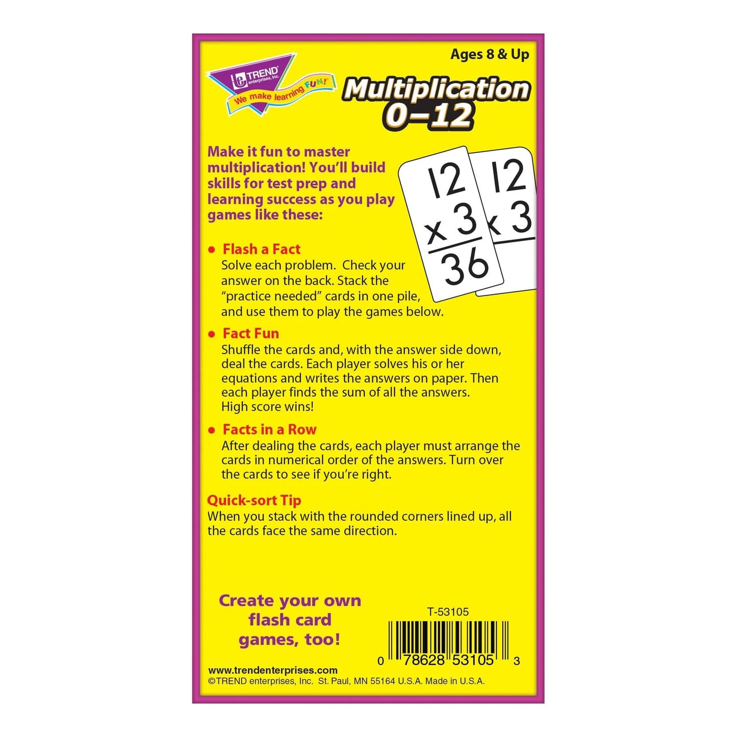 Trend Enterprises: Multiplication 0-12 Skill Drill Flash Cards, Exciting Way For Everyone To Learn, Facts Through 12, Self-Check
