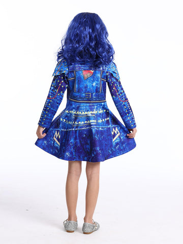 Wonderbabe Evie Descendants Costume Girls Zipper Jacket Long Sleeve Dress Halloween Classic Costume For Kids Purple Party Cosplay Outfit Size 3-4T