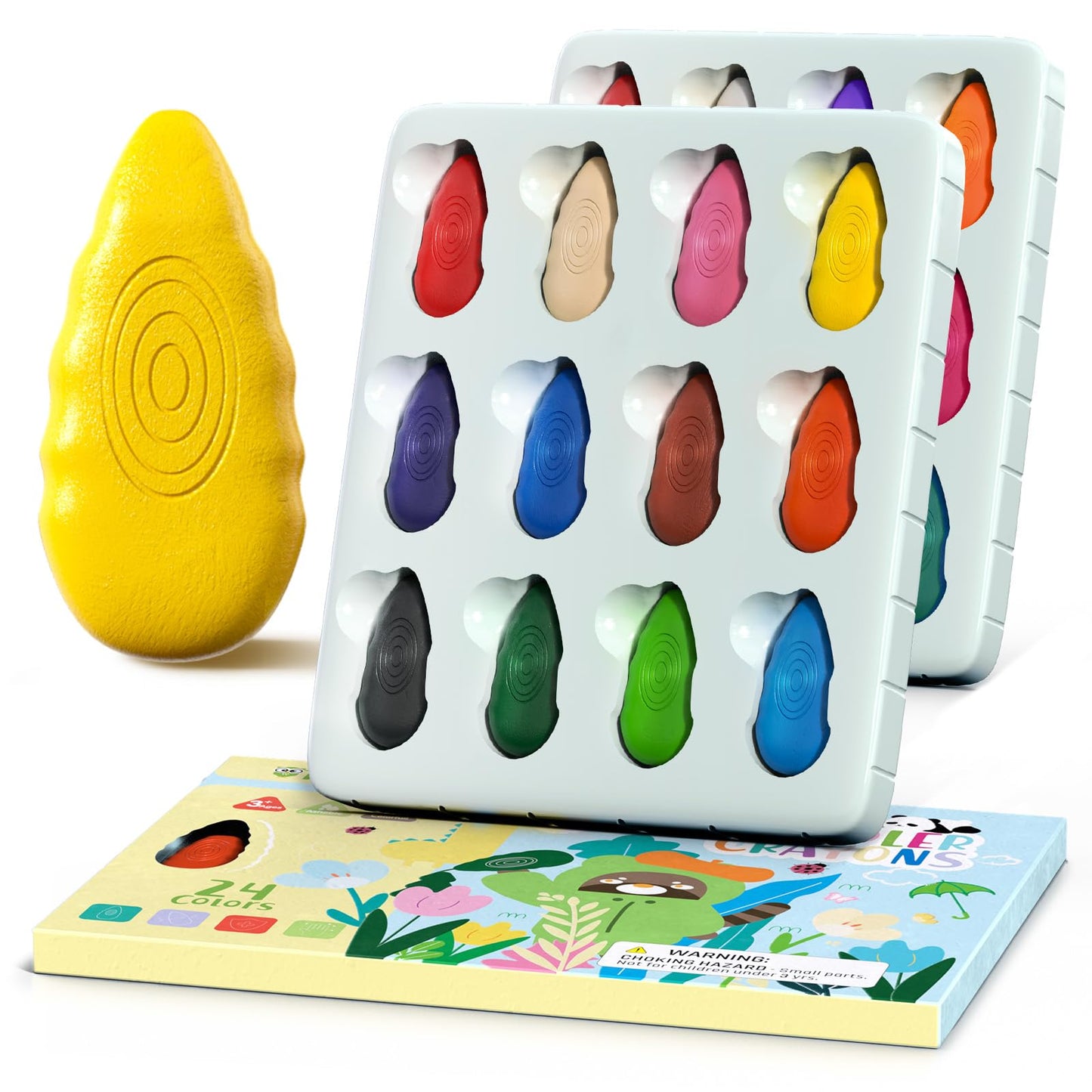 24 Water Drop Crayons - Non Toxic Crayons for Toddlers - Washable, Easy To Hold - For Toddlers, Kids Ages 3-8 - Ergonomic Shape