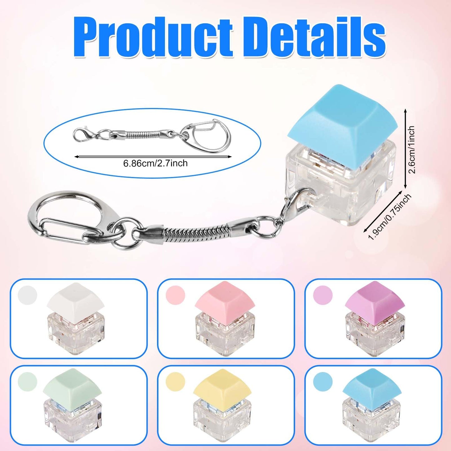 6pcs Keyboard Fidget Toy, Clicky & Silent Fidget Keyboard Keychain Multicolored Mechanical Keyboard Fidget Funny Button Fidget T