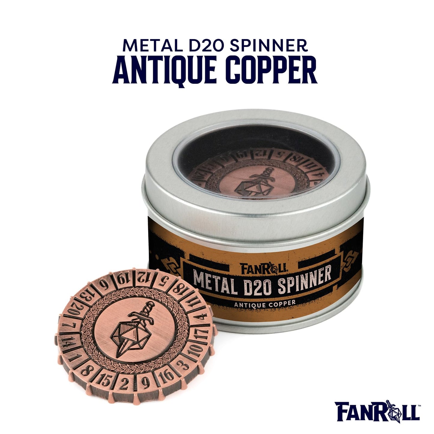 Metallic Dice Games Fanroll Metal d20 Spinner: Antique Copper