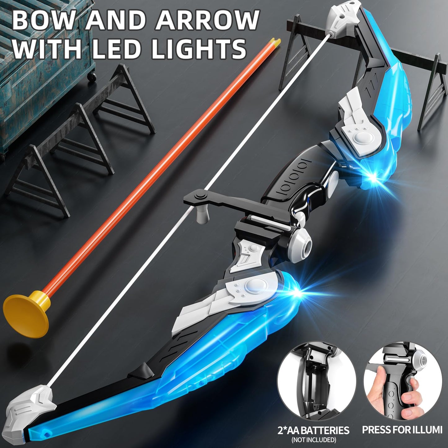 Niplooow 2 Pack Kids Bow And Arrow Set, Led Light Up Archery Toy Set With 30 Suction Cup Arrows, Standing Target, Quiver & 6 Sco