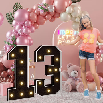 Imprsv 3Ft Black 13Th-Birthday Decorations Numbers: 13Th Birthday Party Anniversary Decorations Large Light Up Numbers 13 For Gi