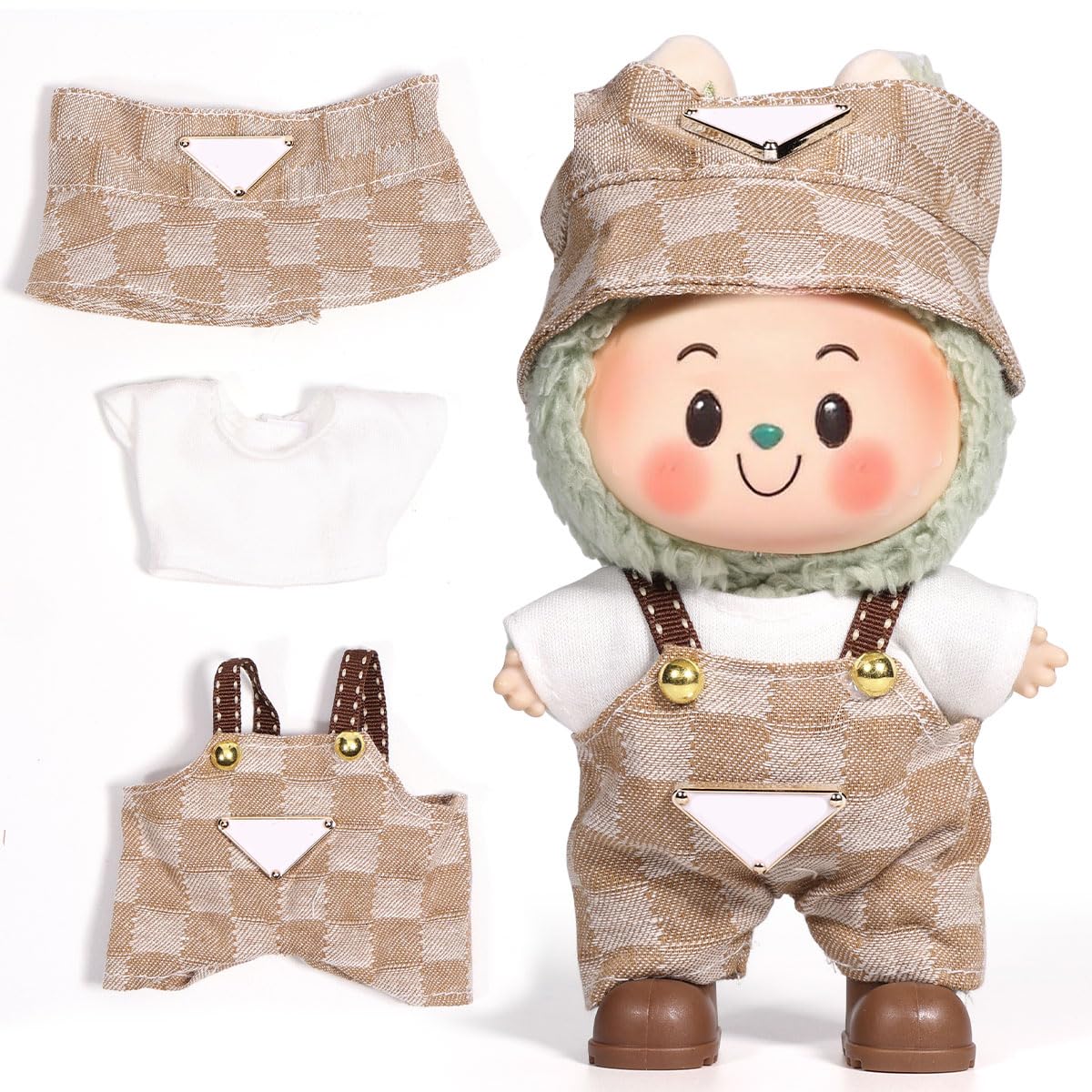 AICase for 17cm Doll Clothes/Outfit Clothes Set for 17cm Doll 3 Piece Set Hat Clothing Boys and Girls Stylish Adorable Dolls Clothes Accessories_Brown-1