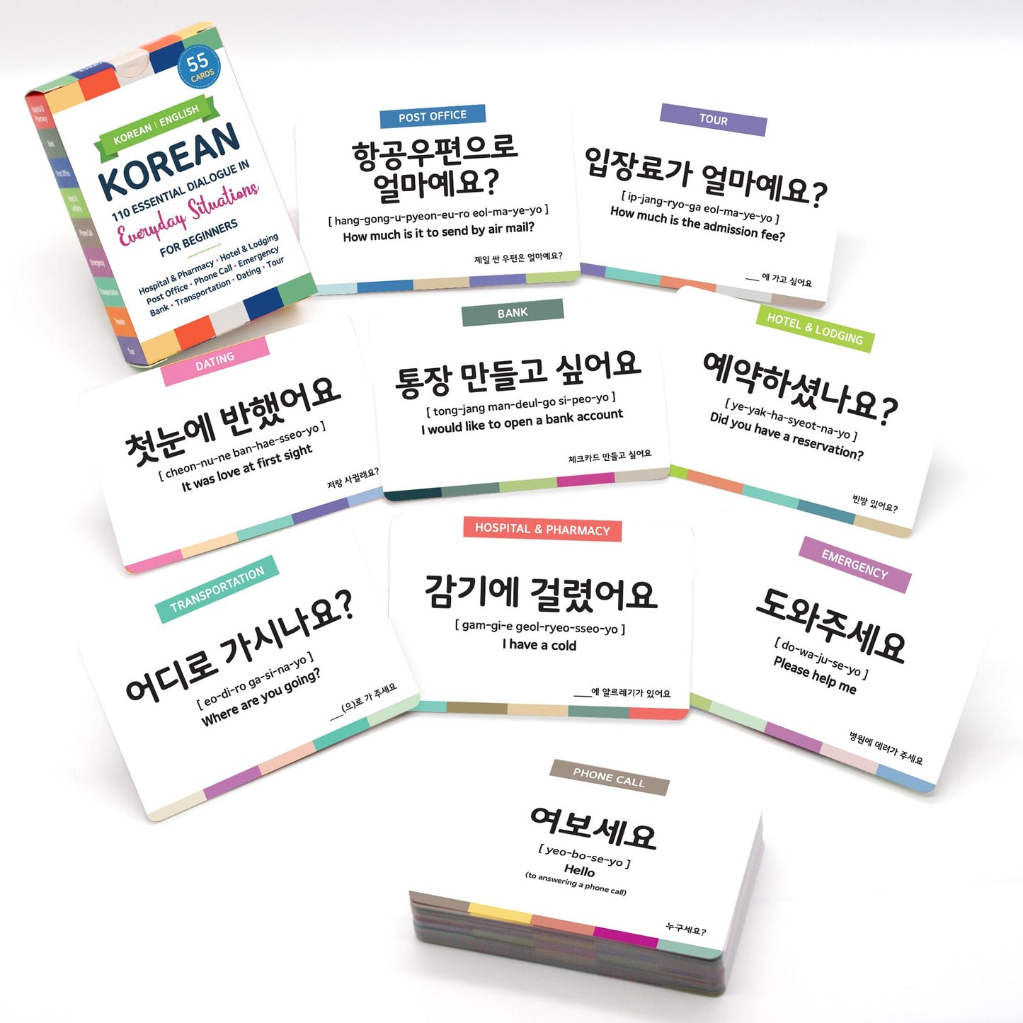 Stellarsol 3-Pack Gift Set Korean Basic Conversation Flashcards For Beginners, Essential Phrases, Everyday Situations, Slang + D
