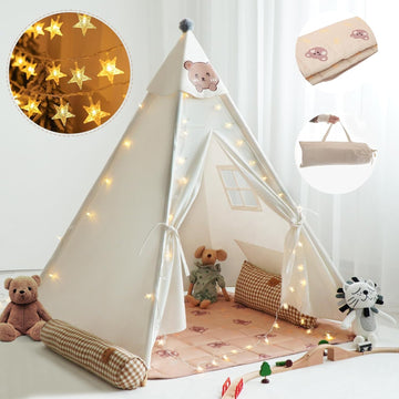 Rongfa Teepee Tent For Kids-Portable Children Play Tent Indoor Outdoor (White With Mat)