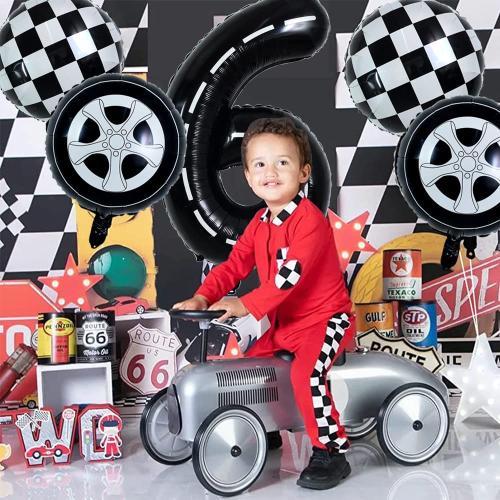 Toniful Race Car Black Balloons Car Birthday Party Supplies,40 Inch Giant Jumbo Helium Foil Mylar Big Number 6 Digital 6 Balloon