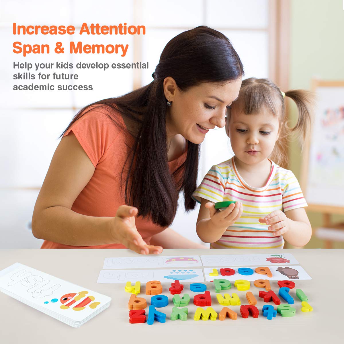Coogam Read Spelling Learning Toy, Wooden Alphabet Flash Cards Matching Sight Words ABC Letters Recognition Game Preschool Educa
