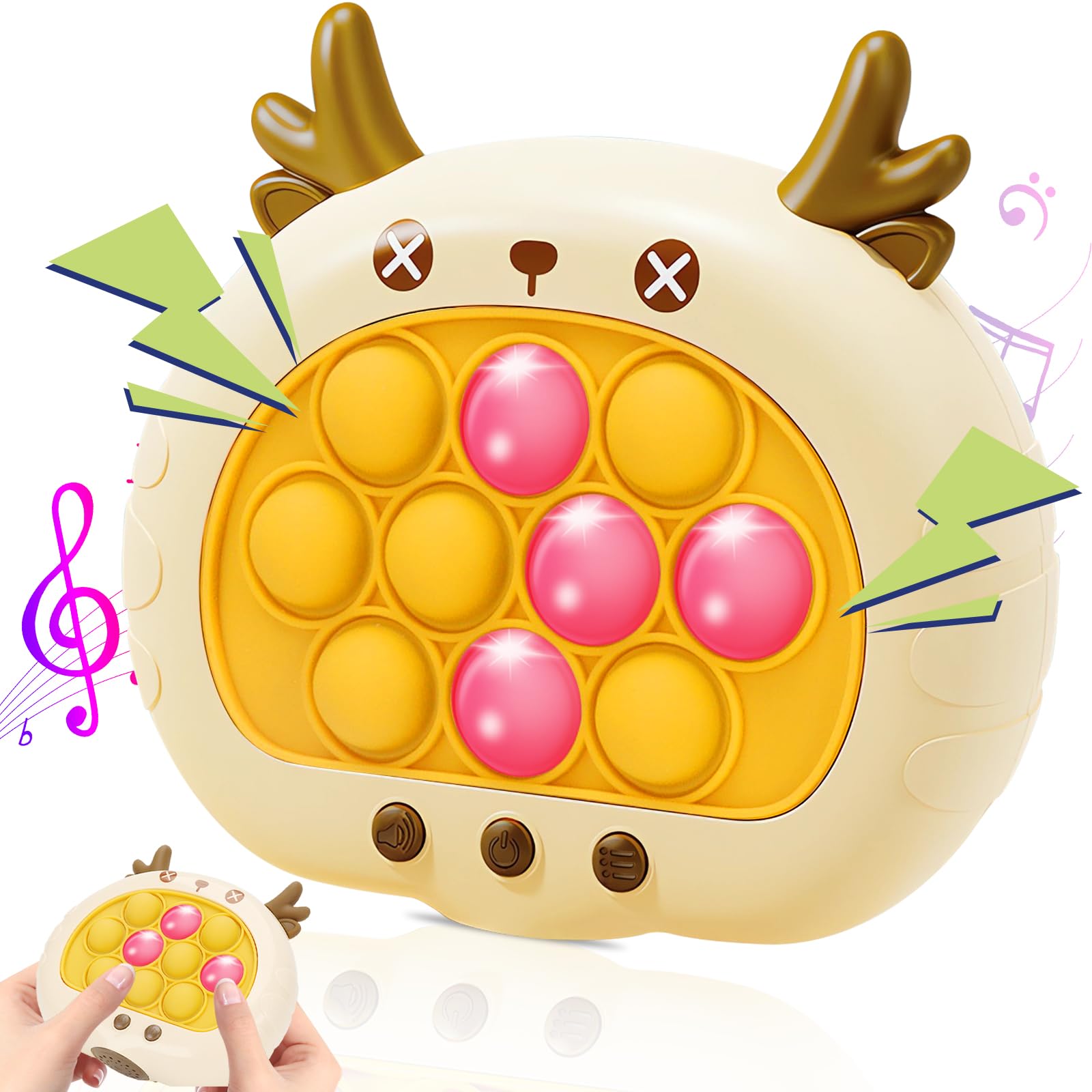 Thinhous Fast Push Game Handheld Toy - Electric Fidget Pop Game Sensory Light Up Toys With Music, Quick Push Bubble Games Birthd